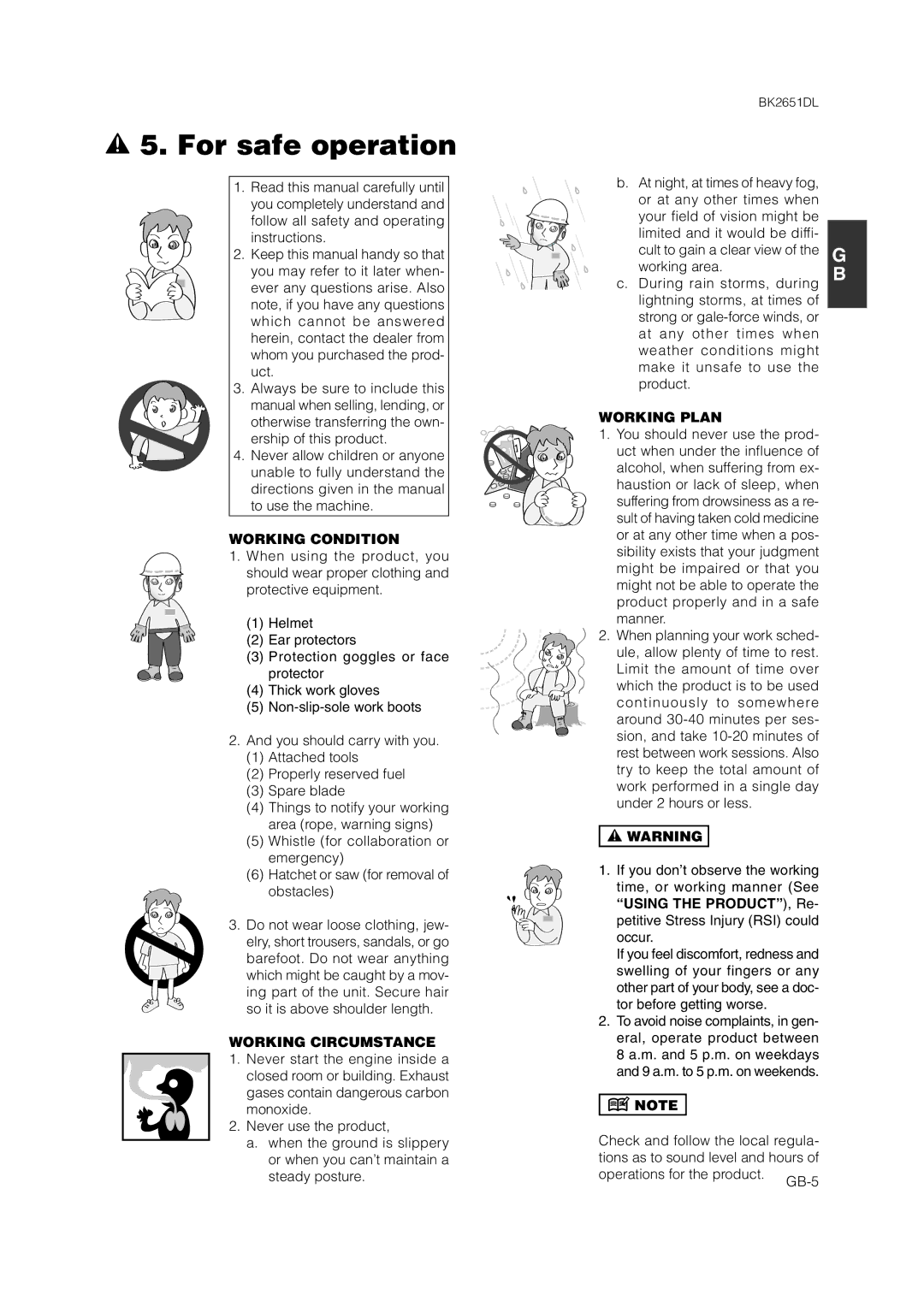 Zenoah BK2651DL owner manual For safe operation, Working Condition, Working Circumstance, Working Plan 