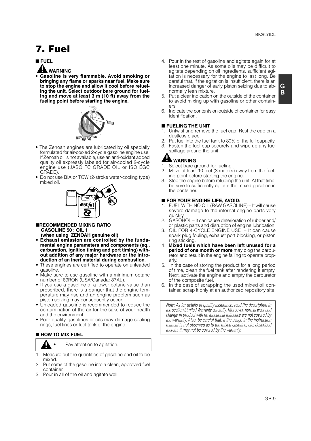 Zenoah BK2651DL owner manual Fuel 