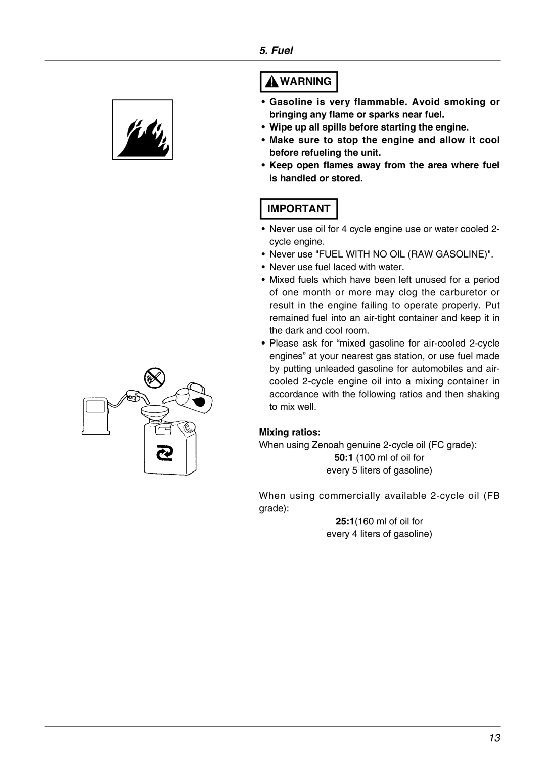 Zenoah BK4310FL, BK3410FL owner manual Fuel, Mixing ratios 