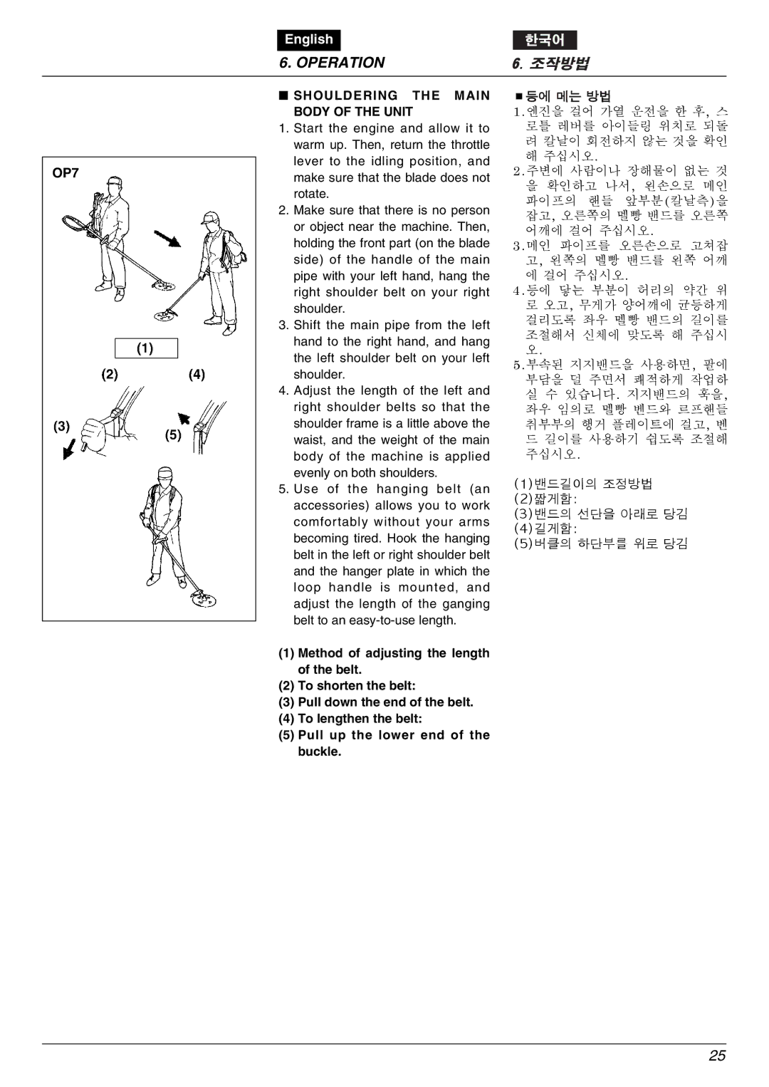 Zenoah BK3420FL-EZ owner manual OP7, Shouldering the Main Body of the Unit 