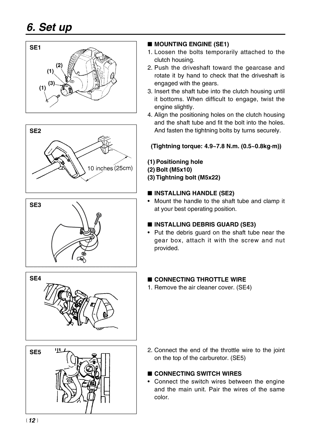 Zenoah BT225 manual Set up,  12  