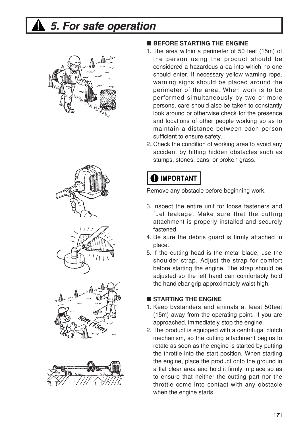 Zenoah BT251 manual 7 , For safe operation, Before Starting The Engine 