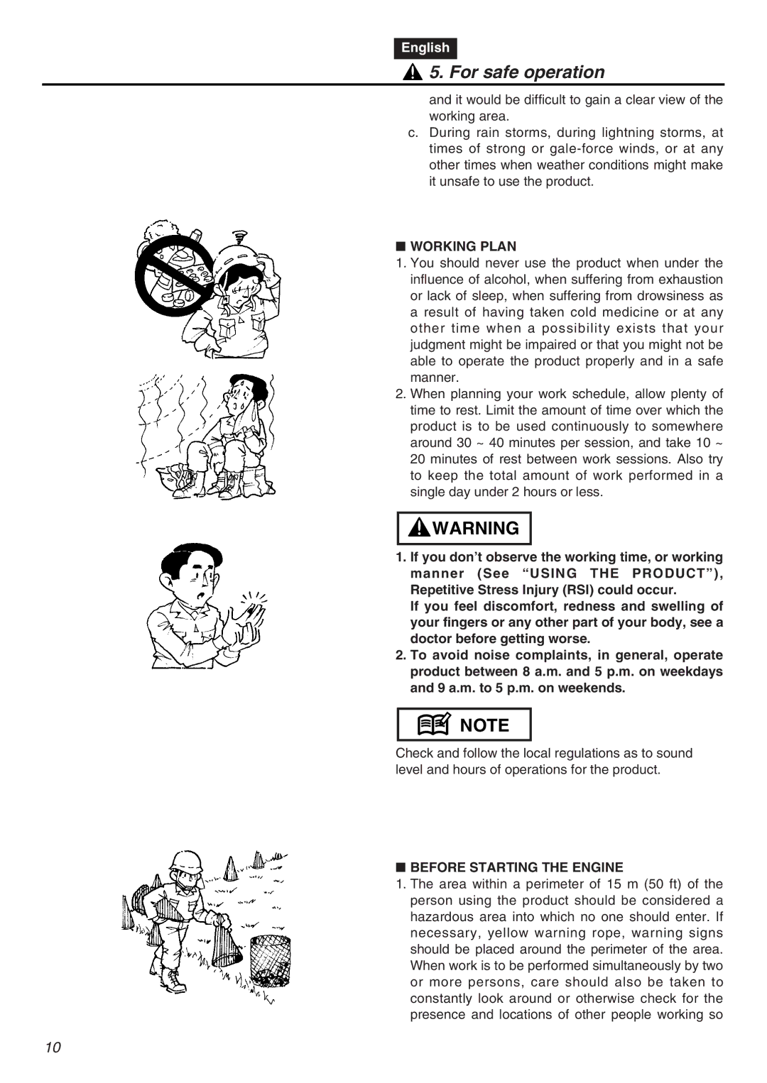 Zenoah CHT2200 manual Working Plan, Before Starting the Engine 