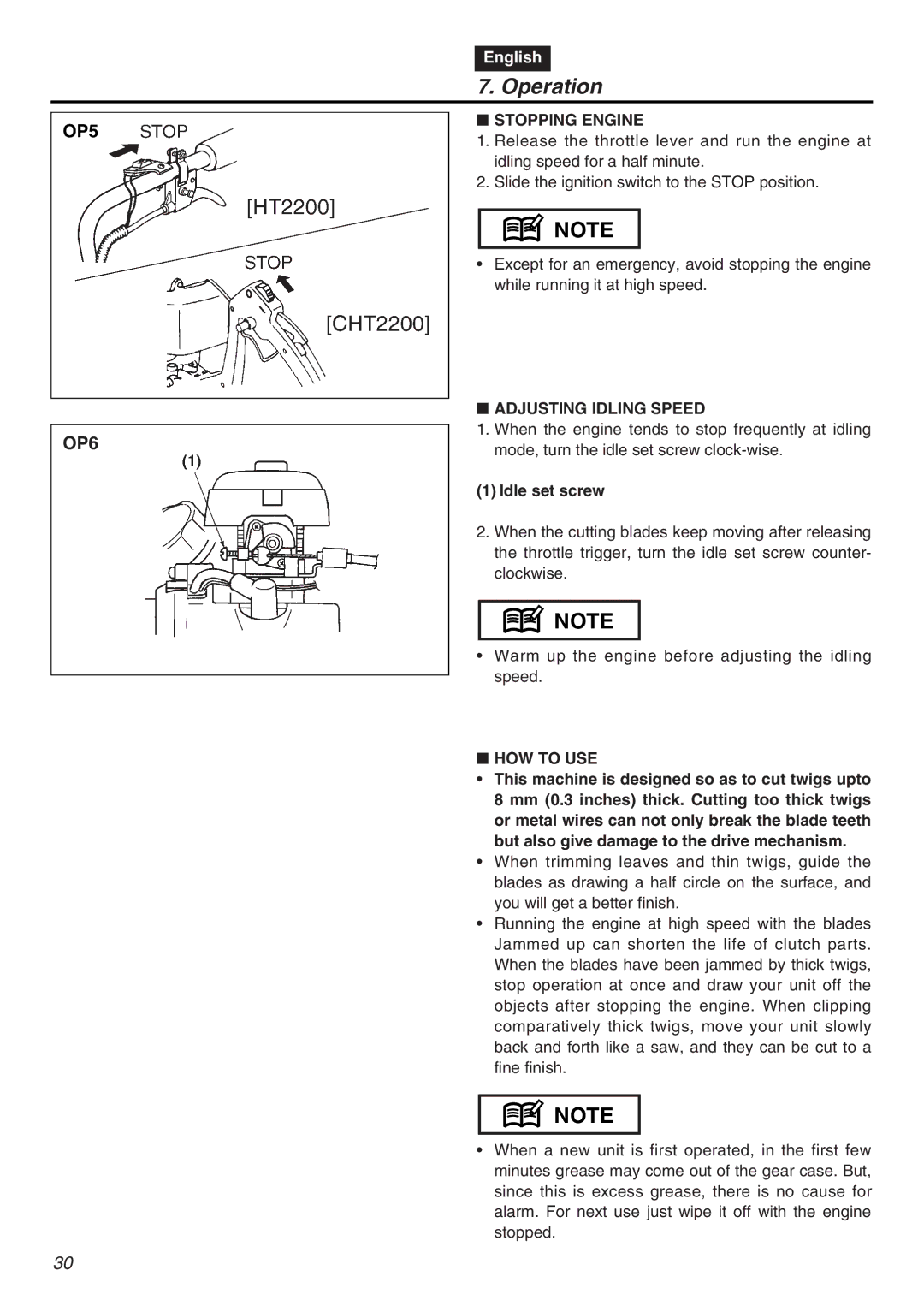 Zenoah CHT2200 manual Stopping Engine, Adjusting Idling Speed, Idle set screw, HOW to USE 