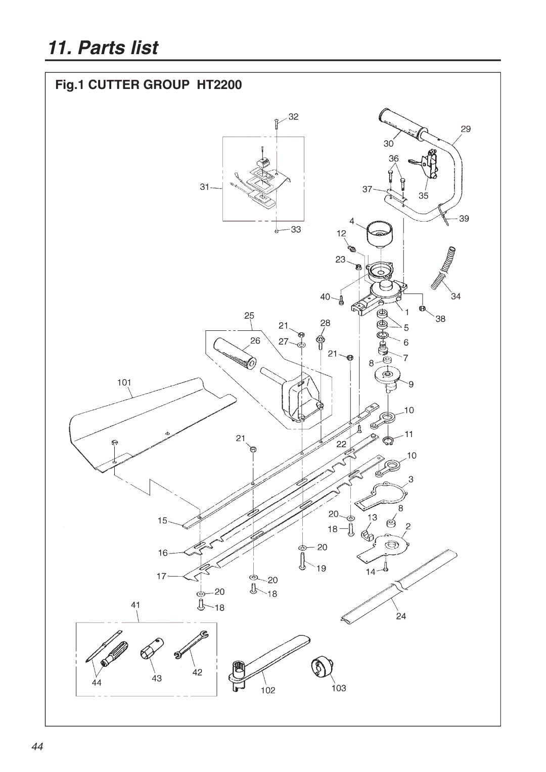 Zenoah CHT2200 manual Parts list 