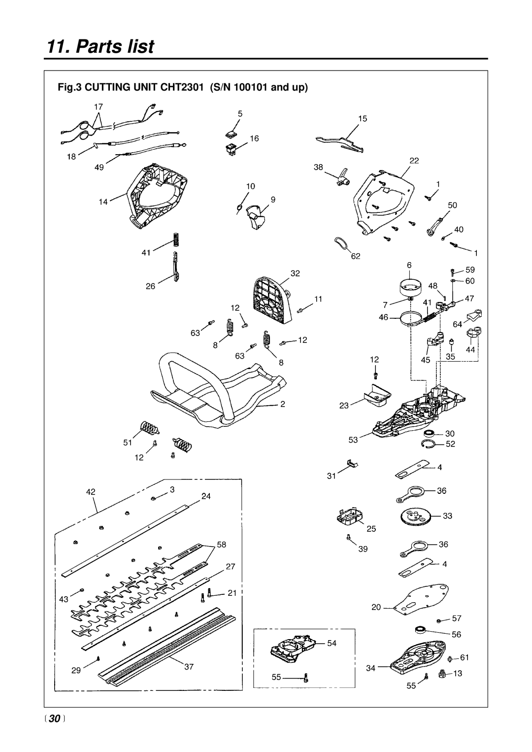 Zenoah CHT2301, HT2301 manual Cutting Unit CHT2301 S/N 100101 and up,  30  