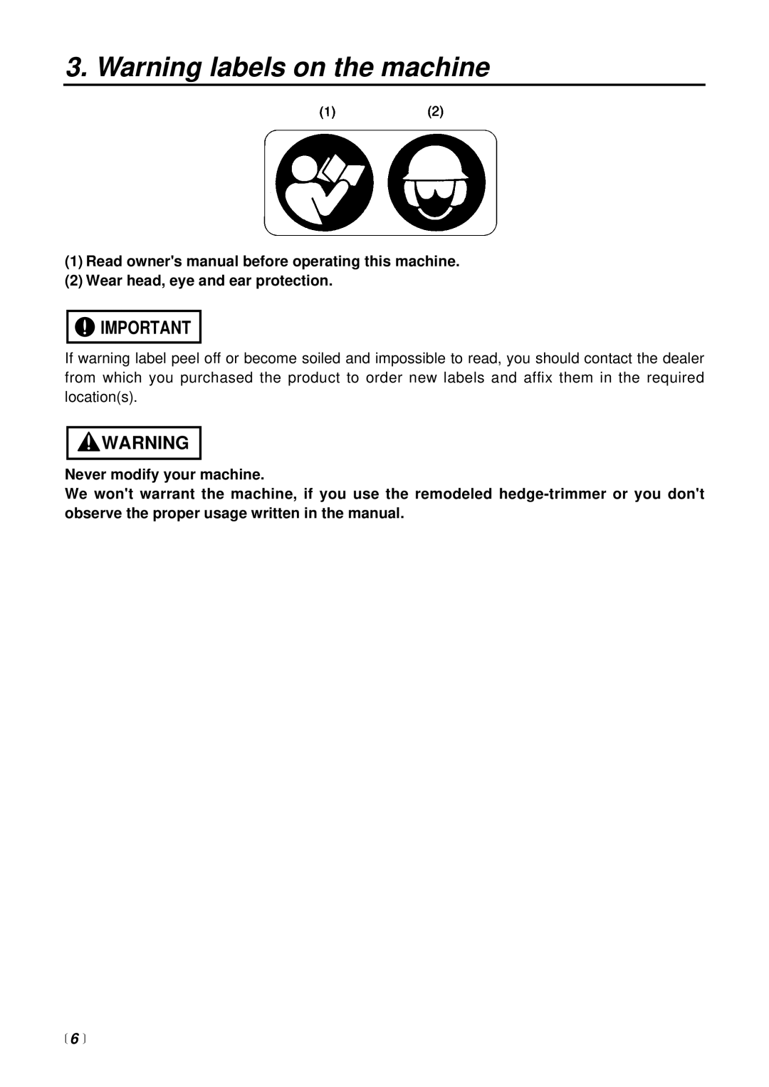 Zenoah CHT2301, HT2301 manual Wear head, eye and ear protection,  6  