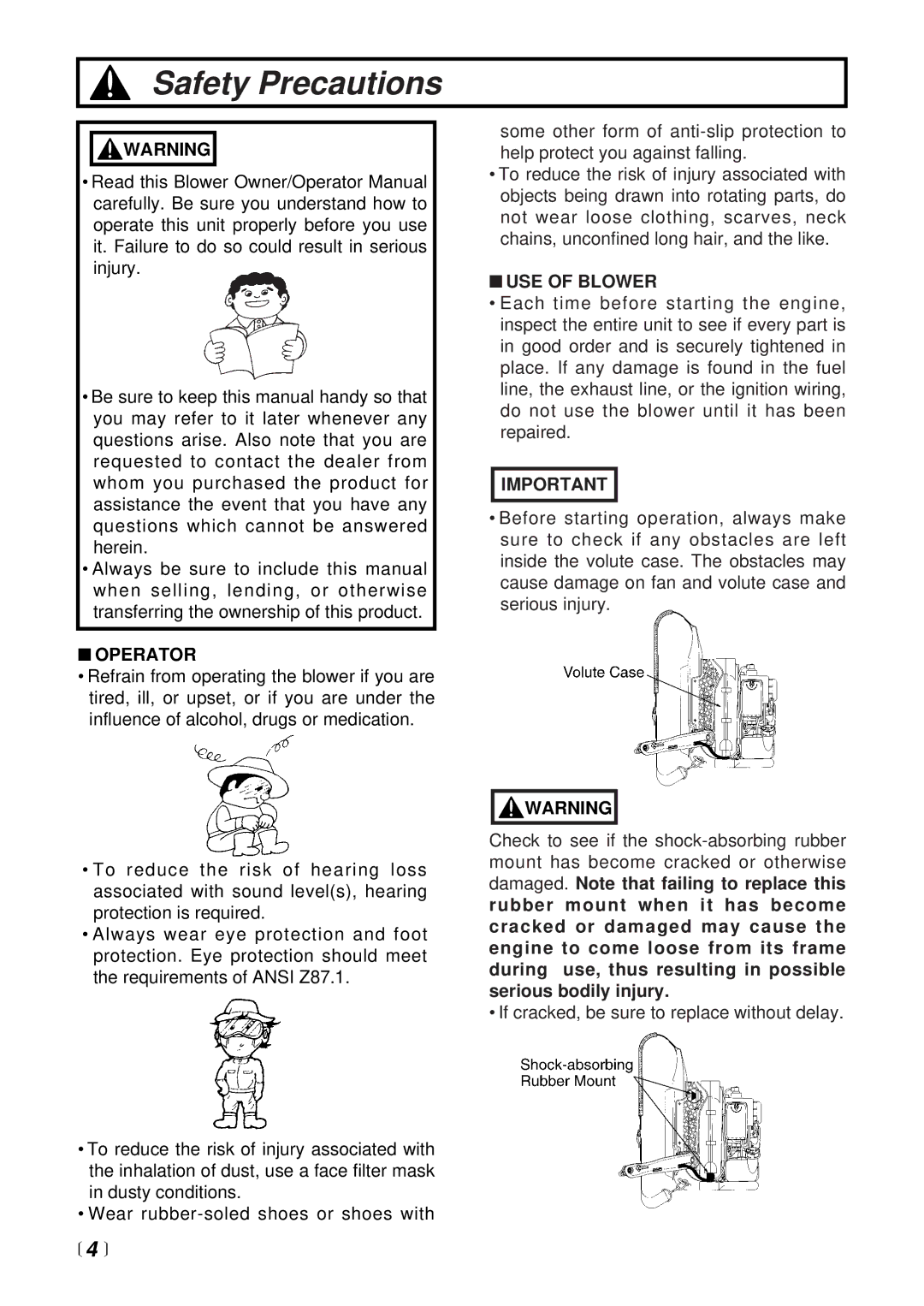 Zenoah EB4400 manual Safety Precautions, Operator, USE of Blower 