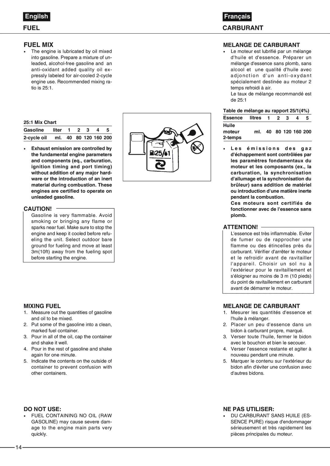 Zenoah EB6200, EB4300 owner manual Fuel Fuel MIX, Carburant 