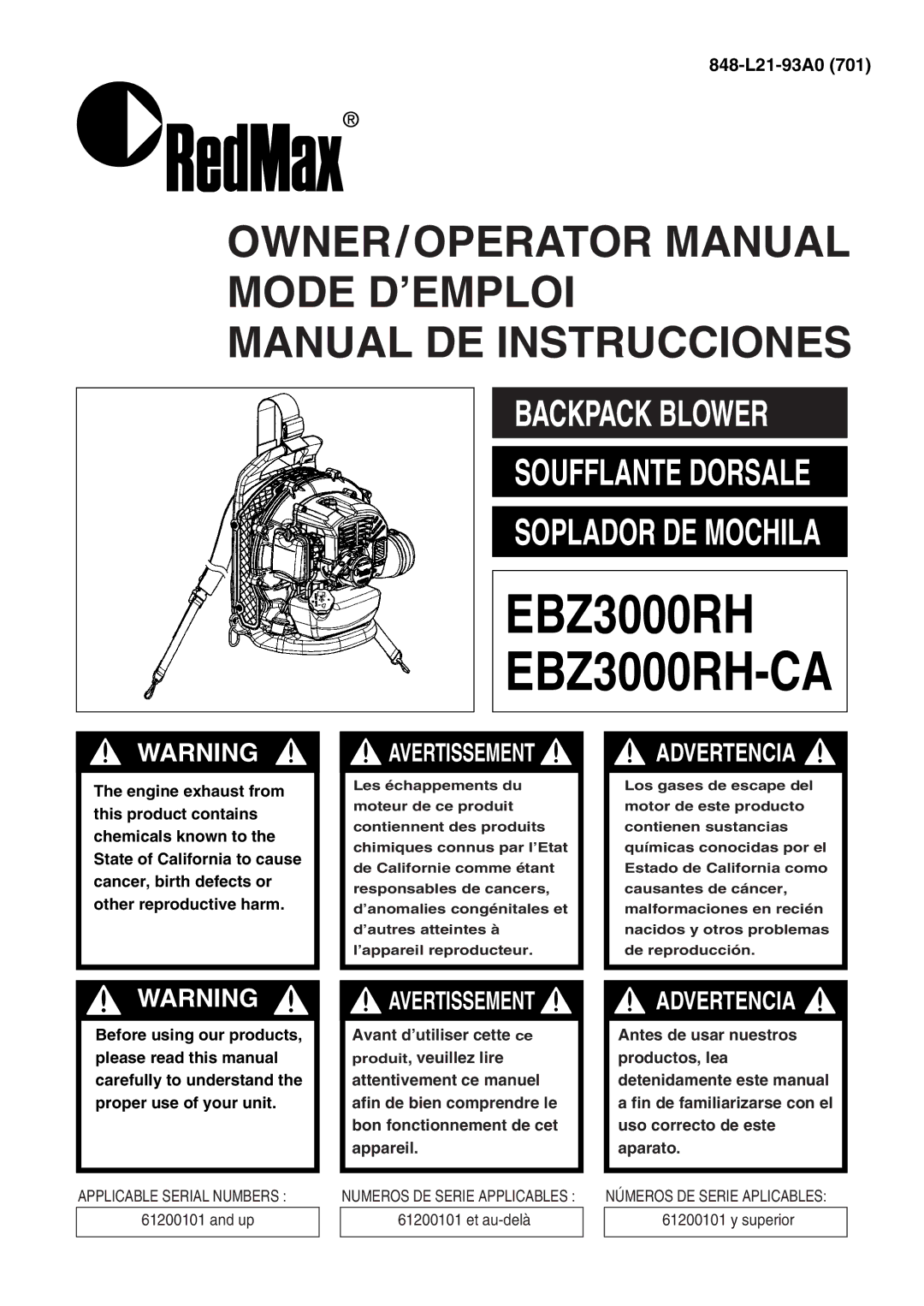 Zenoah manual EBZ3000RH EBZ3000RH-CA 