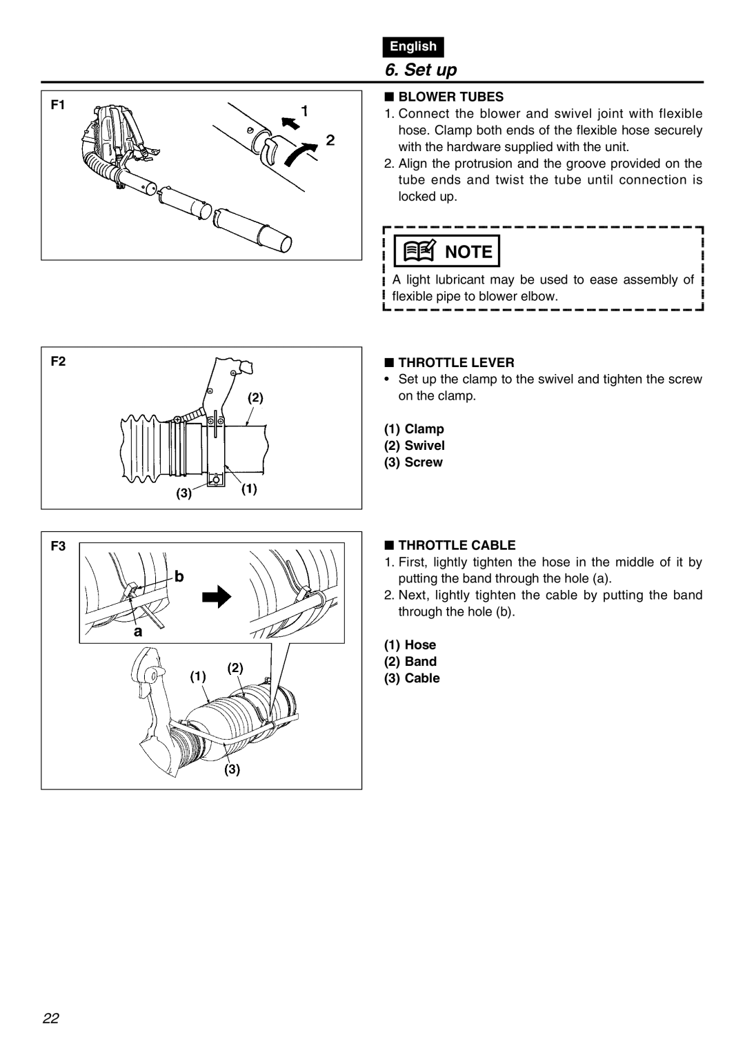 Zenoah EBZ3000RH-CA manual Set up, Blower Tubes, Throttle Lever, Throttle Cable 