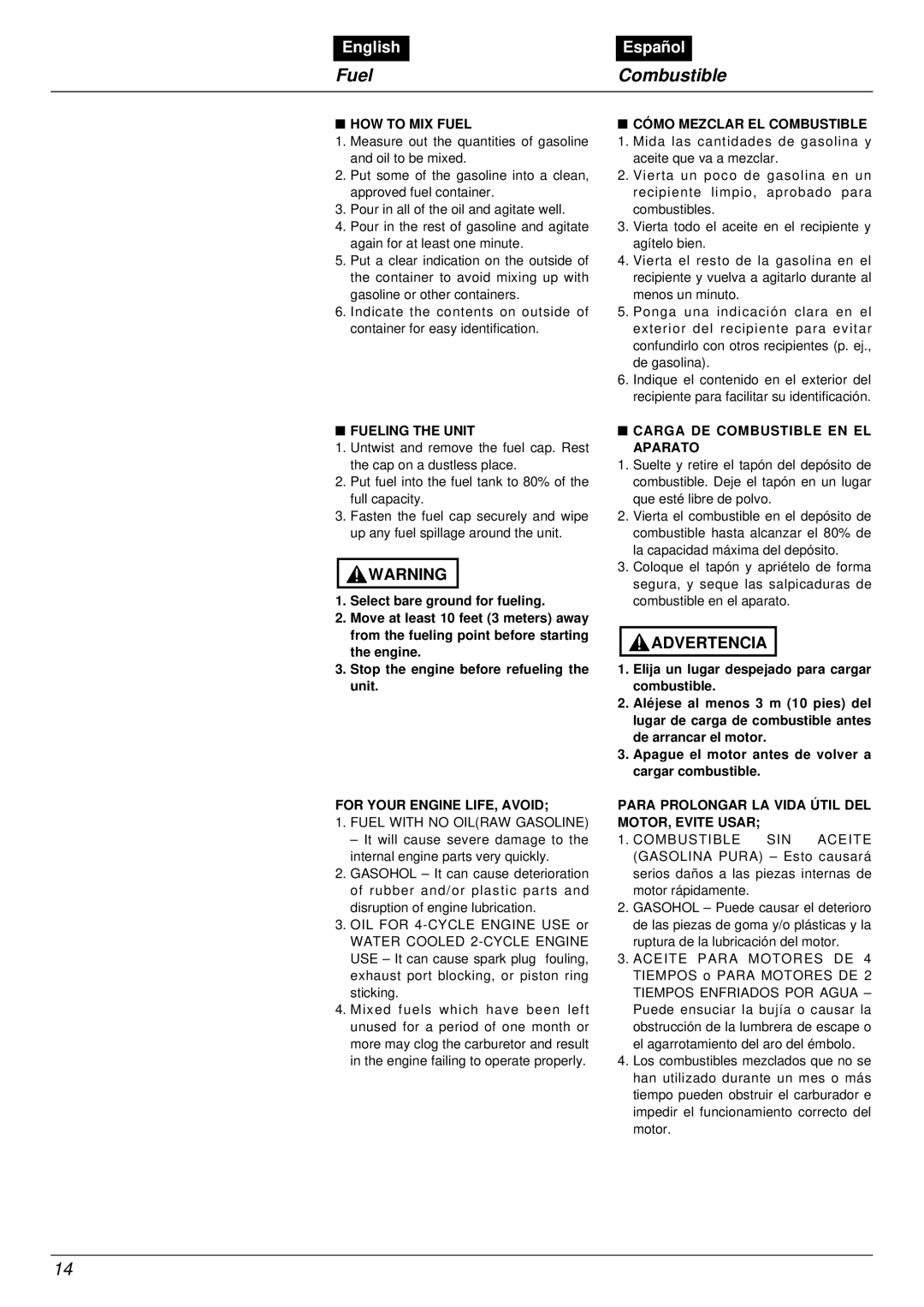 Zenoah EBZ4800RH manual Fuel Combustible 