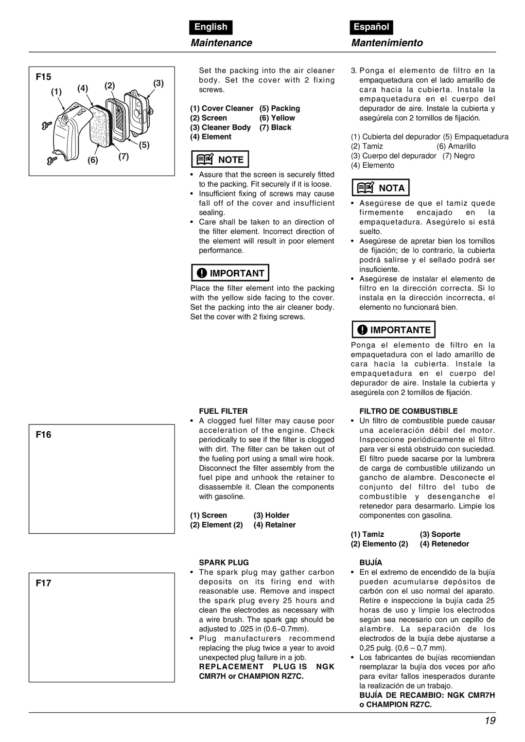 Zenoah EBZ5000RH manual F15, F16 