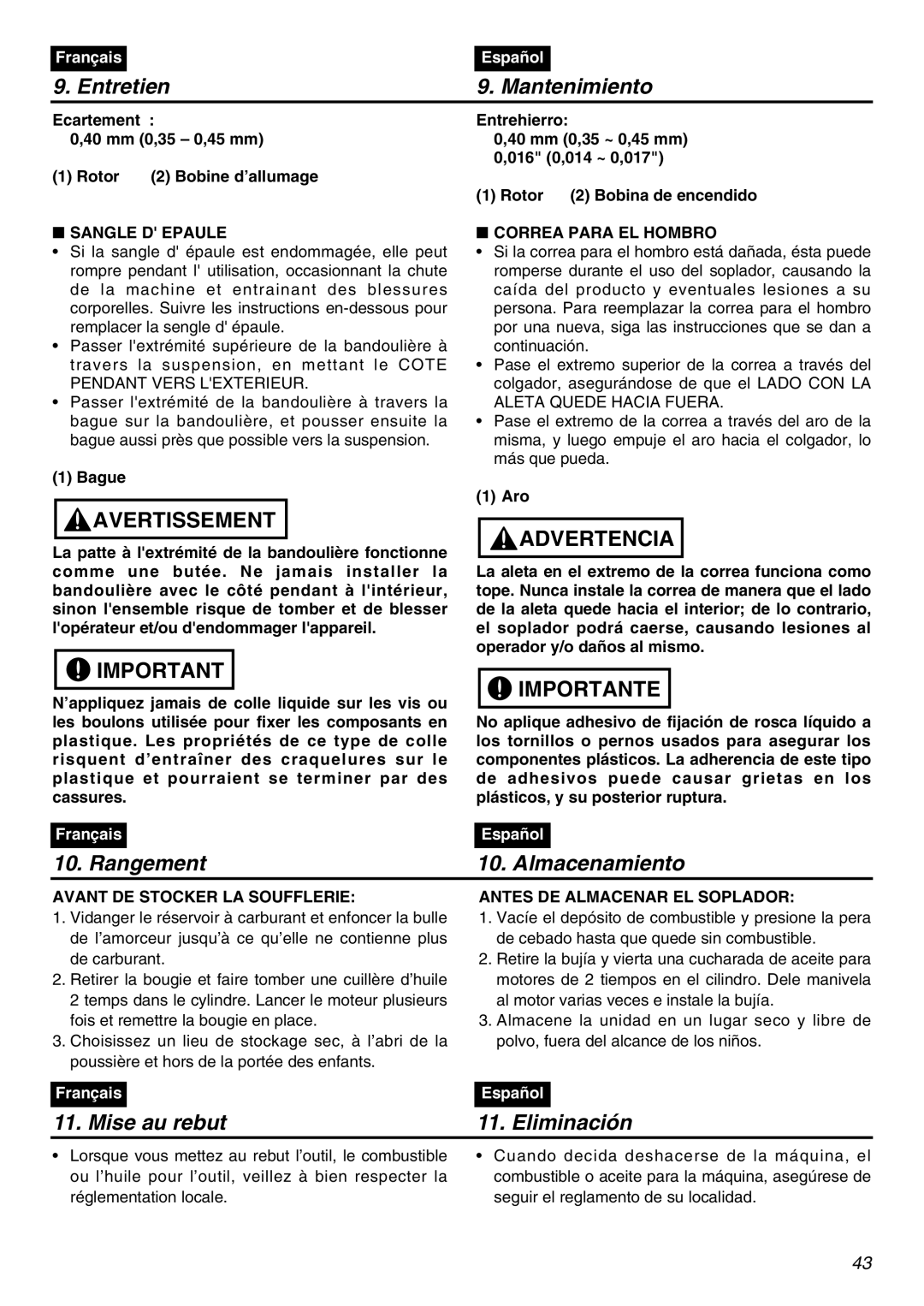 Zenoah EBZ5100RH-CA Sangle D Epaule, Correa Para EL Hombro, Avant DE Stocker LA Soufflerie, Antes DE Almacenar EL Soplador 