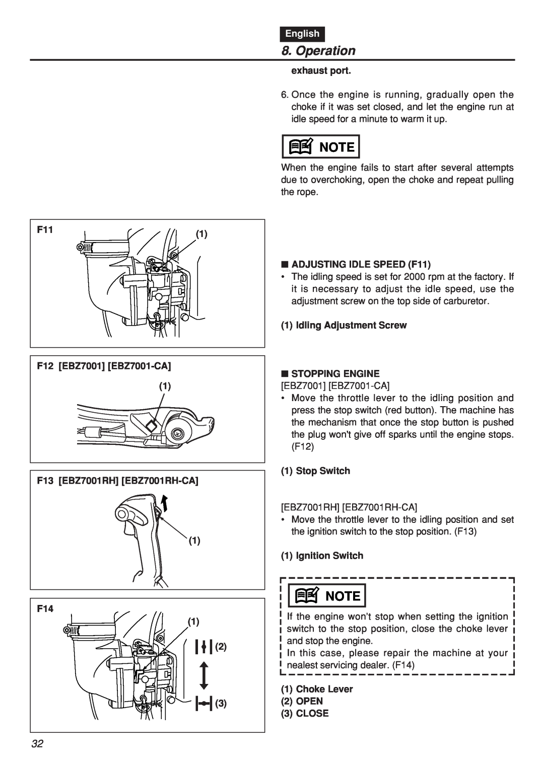 Zenoah EBZ7001RH-CA, EBZ7001-CA manual Operation, English, exhaust port 