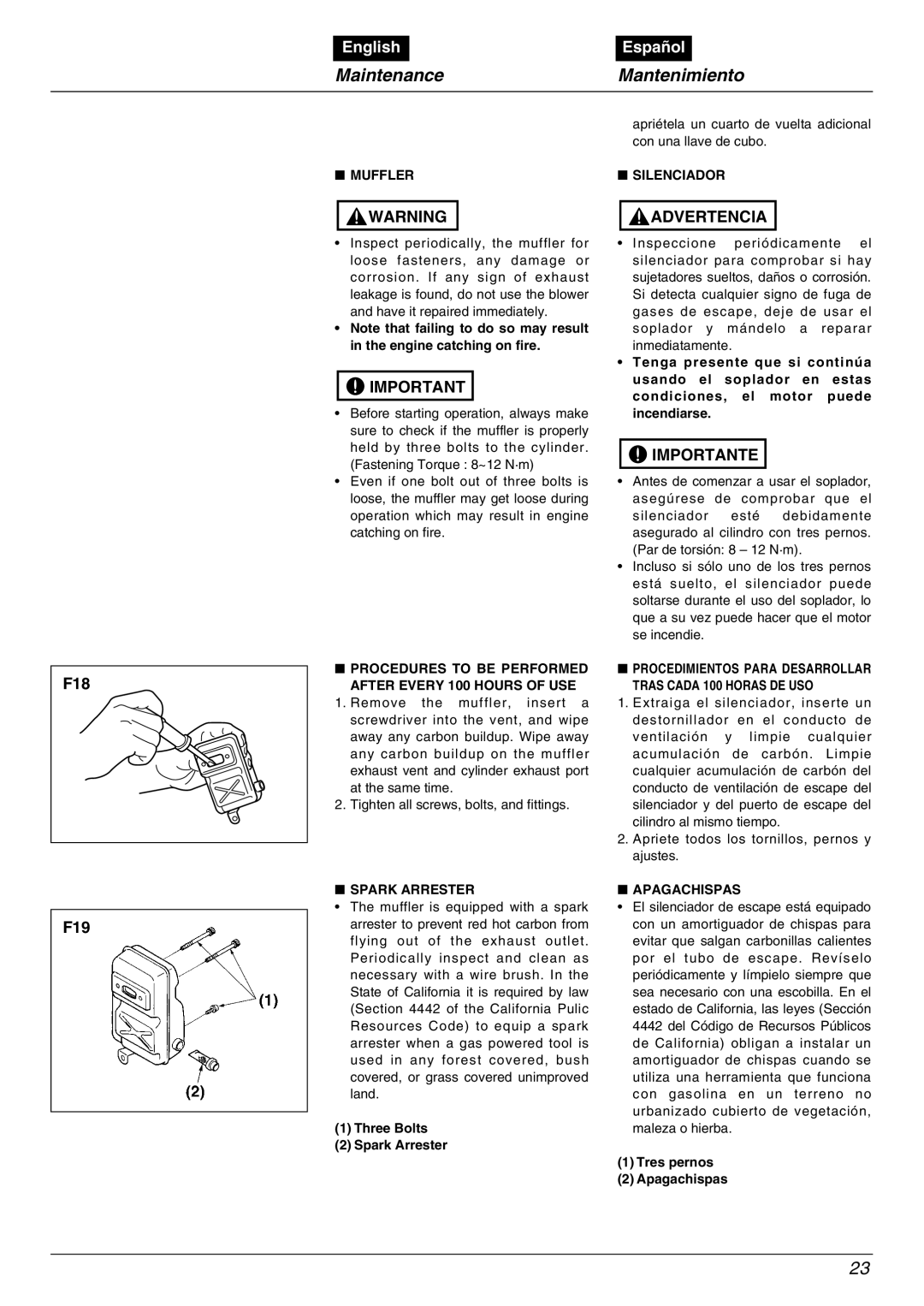 Zenoah EBZ8000/8000RH manual F18 F19 