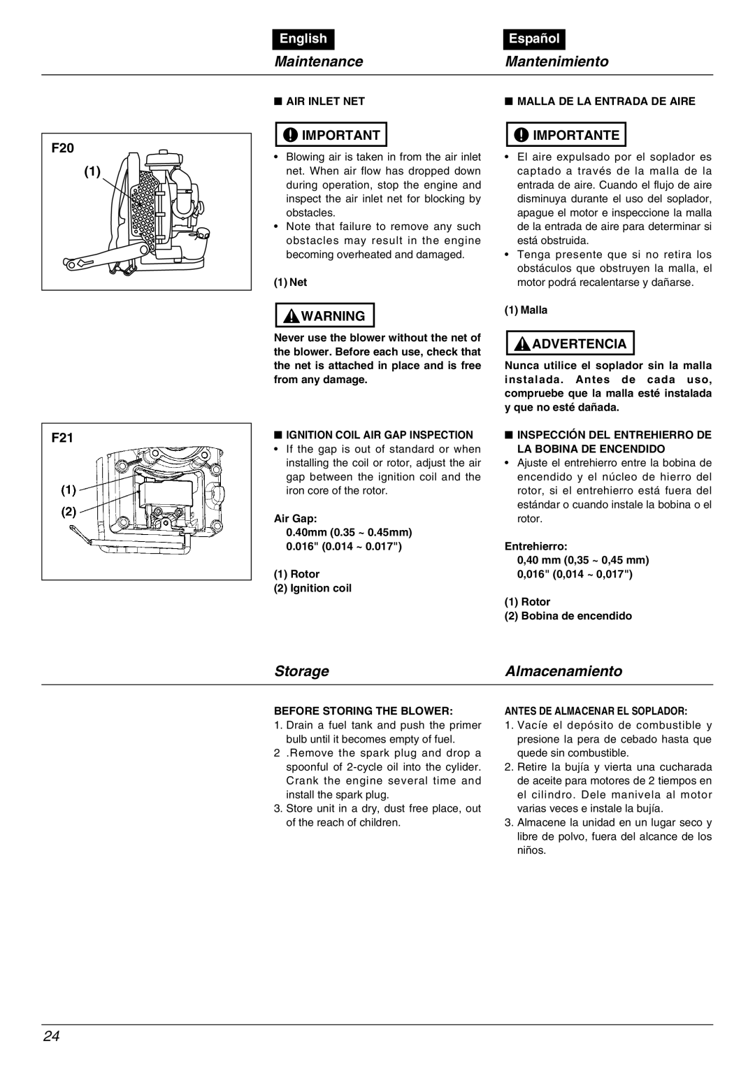 Zenoah EBZ8000/8000RH manual F20 F21 