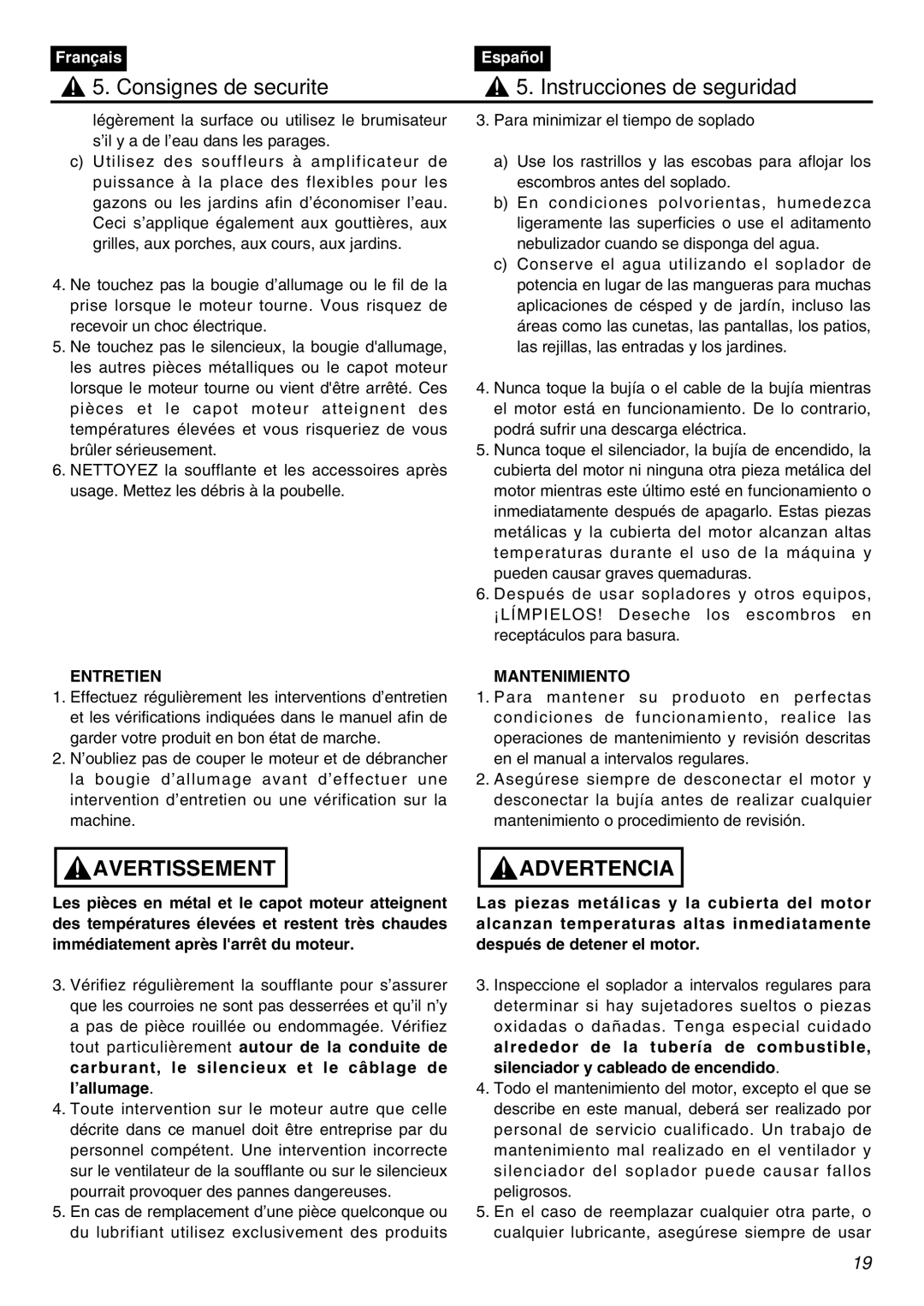 Zenoah EBZ8001RH-CA, EBZ8001-CA manual Entretien, Mantenimiento 