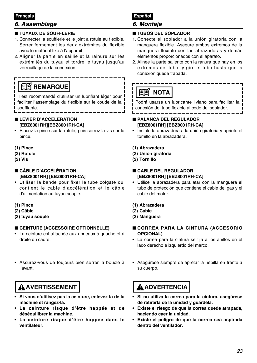 Zenoah EBZ8001RH-CA, EBZ8001-CA Levier D’ACCELERATION, Palanca DEL Regulador, Câble D’ACCÉLÉRATION, Cable DEL Regulador 