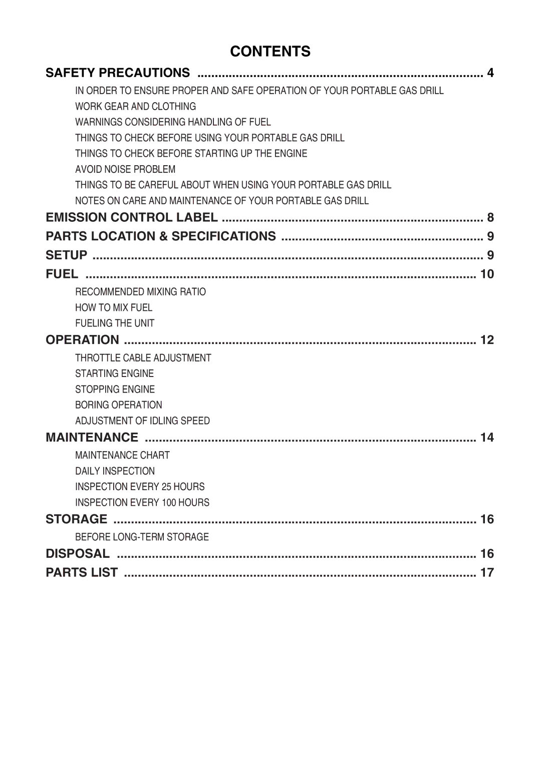 Zenoah EDG2300 manual Contents 