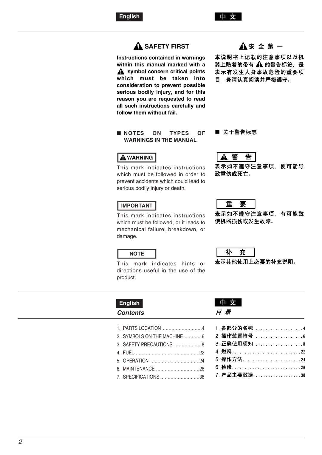 Zenoah EHT601D, EHT751S owner manual Contents 