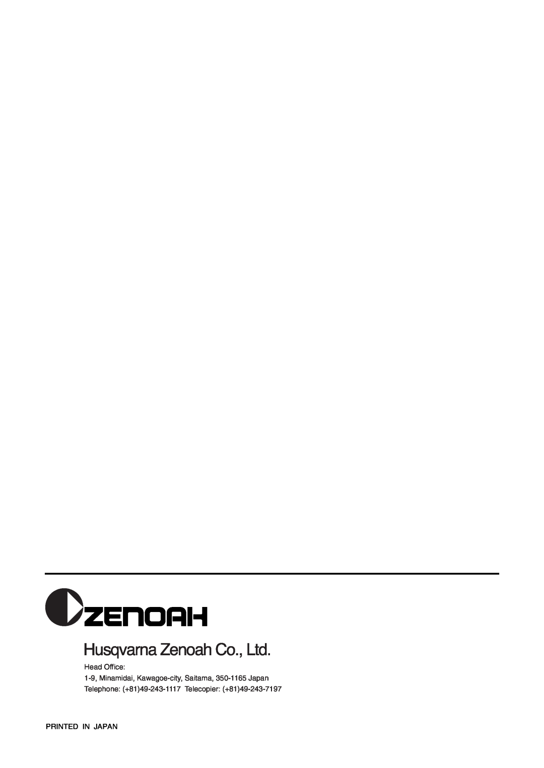 Zenoah EHT601D, EHT751S owner manual Head Office, Printed In Japan 