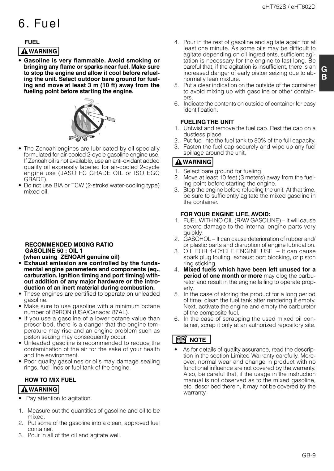 Zenoah EHT752S, EHT602D owner manual Fuel 