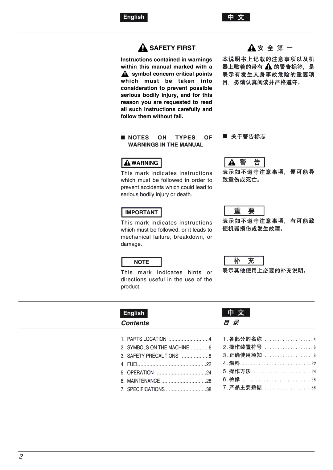 Zenoah eHT750S, eHT600D owner manual Contents 