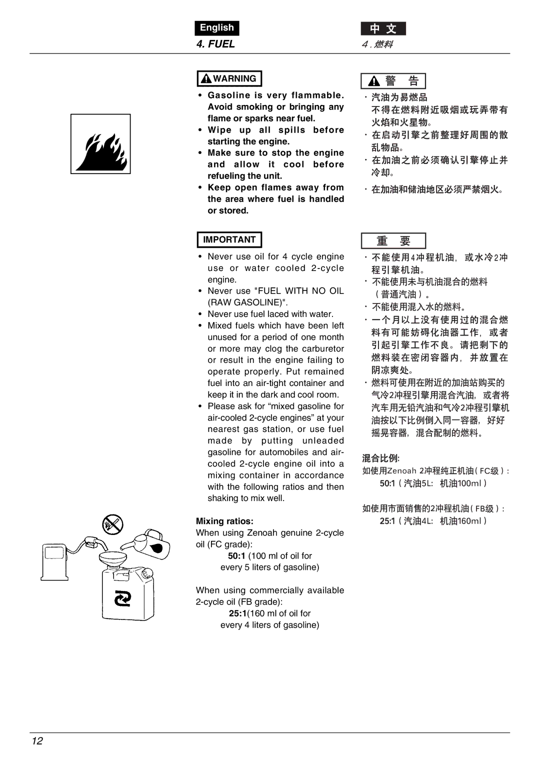 Zenoah EHT753D, EHT603D, EHT753S owner manual Fuel, Mixing ratios 