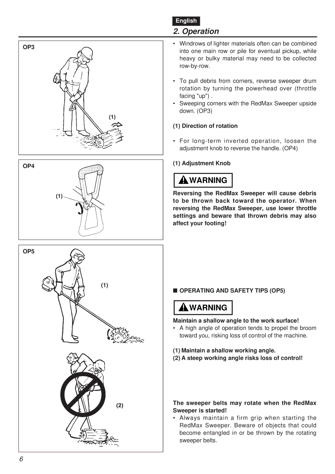 Zenoah EX-RMS manual OP3 OP4 OP5, Direction of rotation, Operating and Safety Tips OP5 