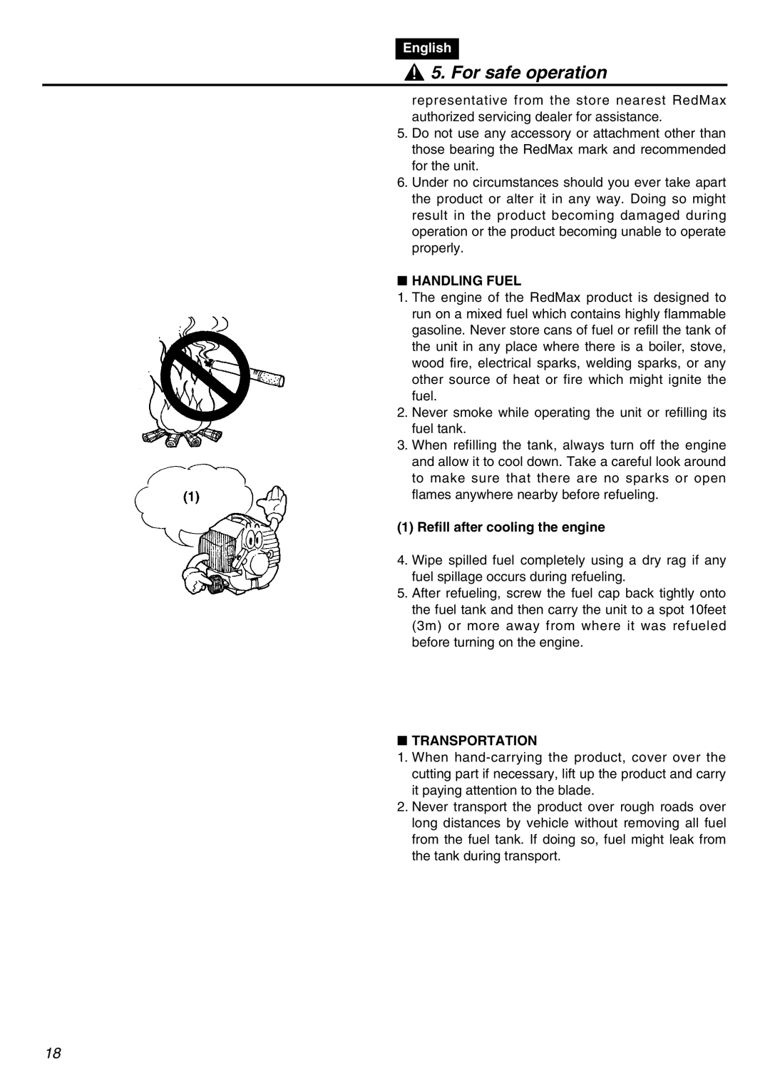 Zenoah EXZ2401S manual Handling Fuel, Refill after cooling the engine, Transportation 