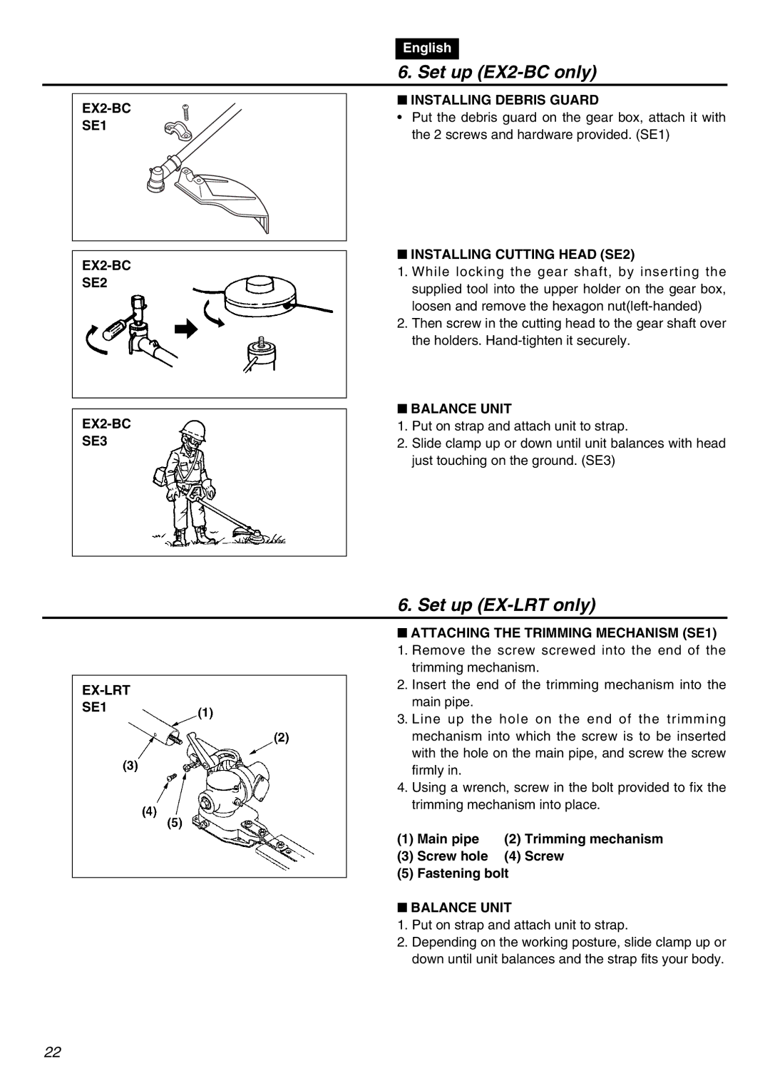 Zenoah EXZ2401S manual Set up EX2-BC only, Set up EX-LRT only 