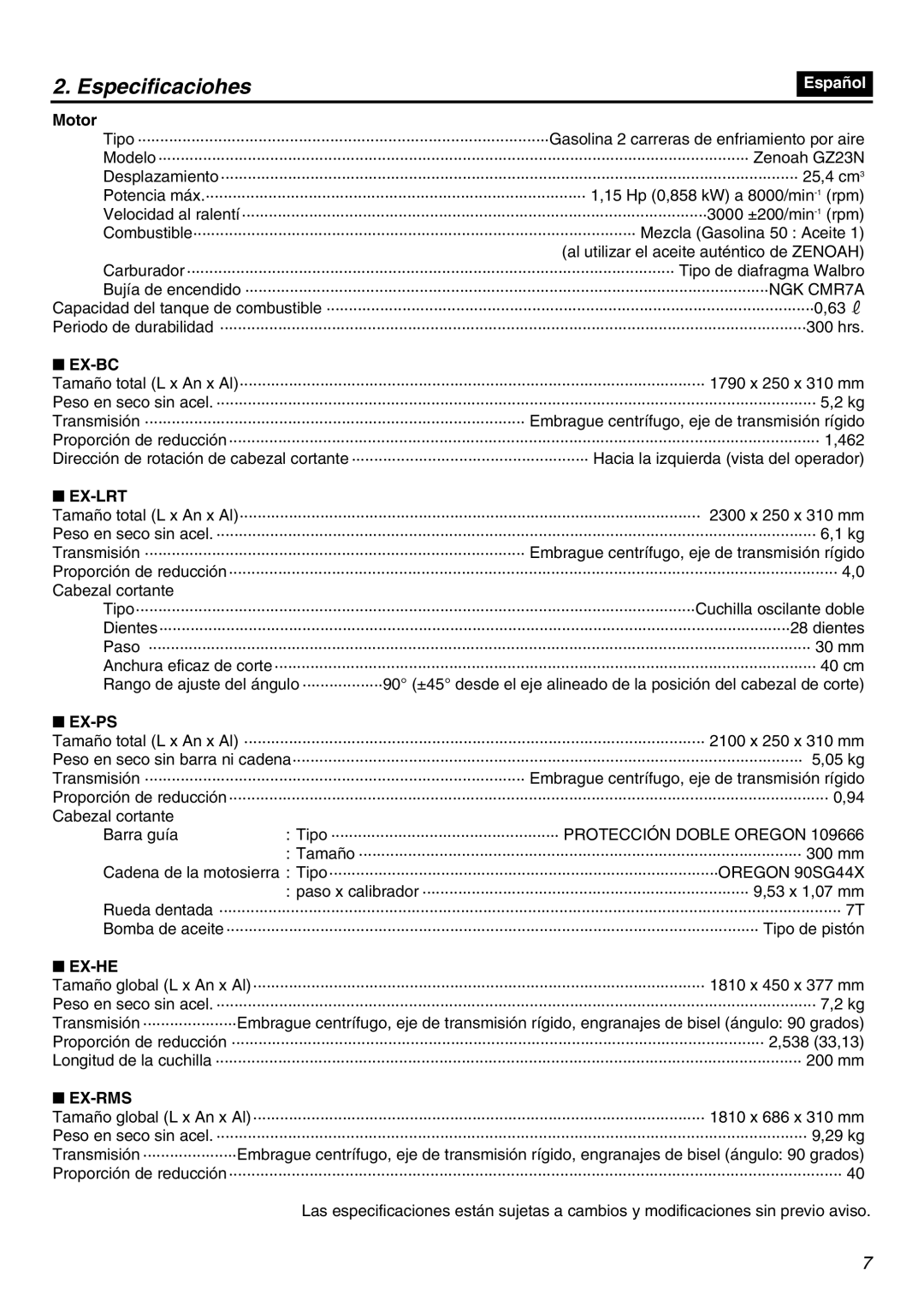 Zenoah EXZ2401S manual Motor, Ex-Bc 