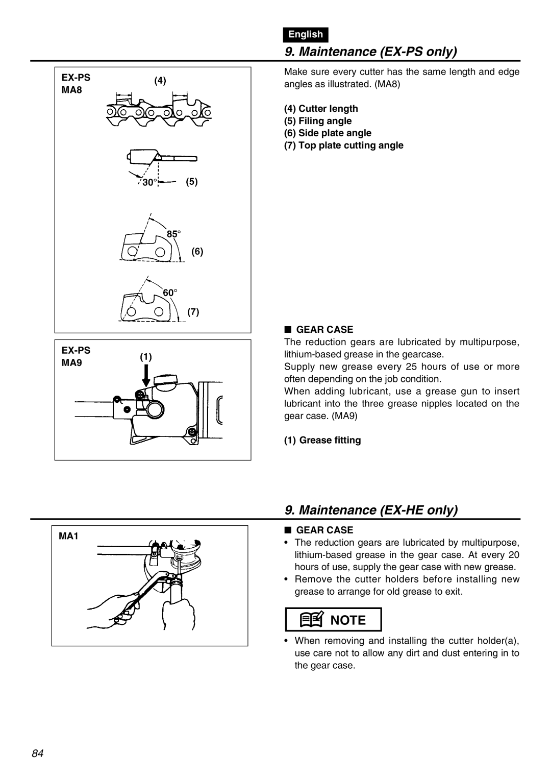 Zenoah EXZ2401S manual Maintenance EX-HE only, EX-PS MA8 MA9 MA1 