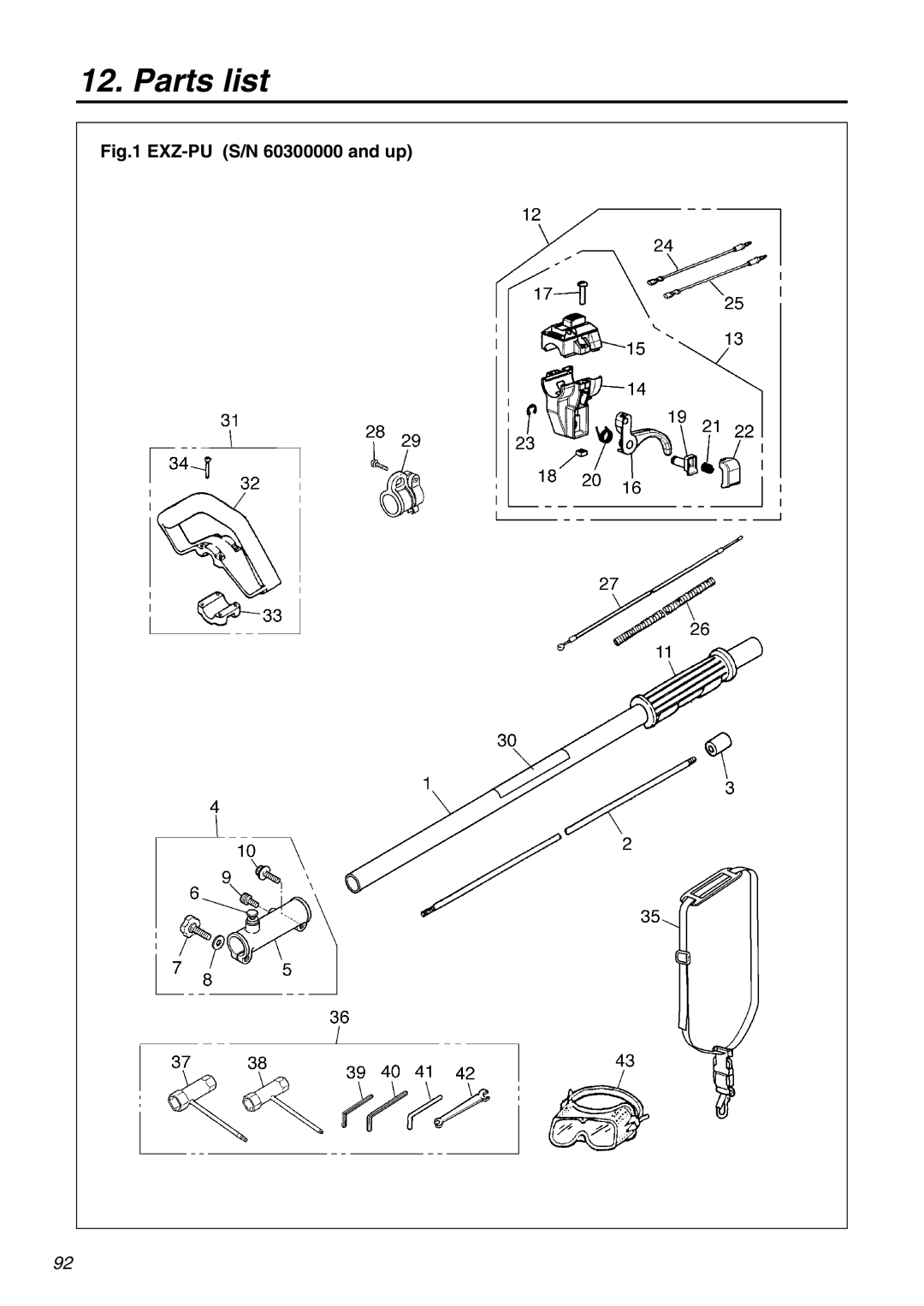 Zenoah EXZ2401S manual Parts list 