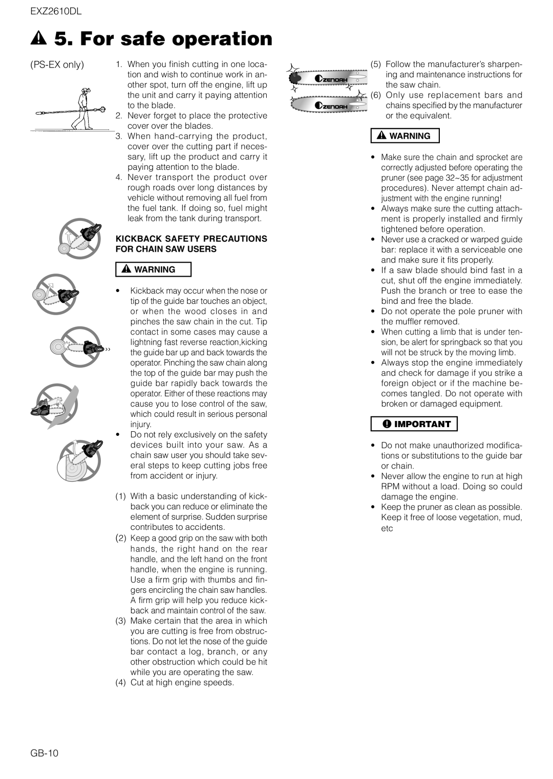 Zenoah EXZ2610DL owner manual GB-10 