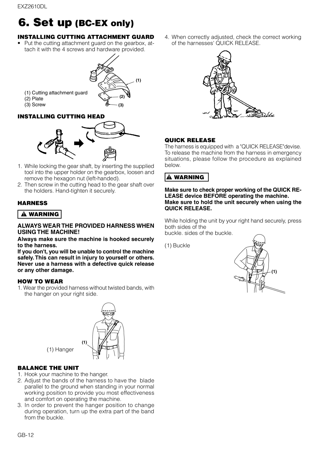 Zenoah EXZ2610DL owner manual Set up BC-EX only 