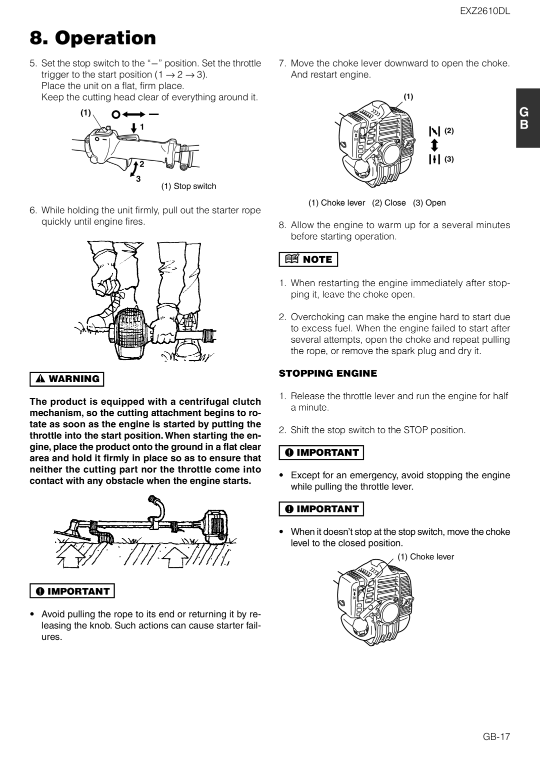 Zenoah EXZ2610DL owner manual Stopping Engine 