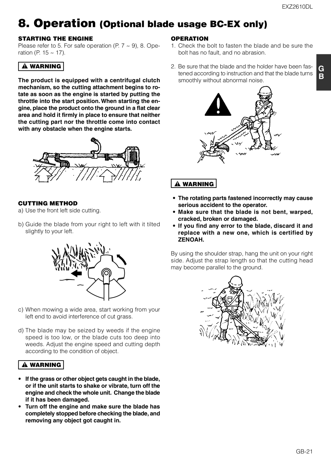 Zenoah EXZ2610DL owner manual Operation, Cutting Method, Zenoah 