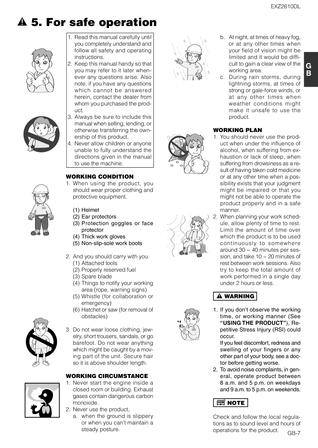 Zenoah EXZ2610DL owner manual For safe operation, Working Condition, Working Circumstance, Working Plan 