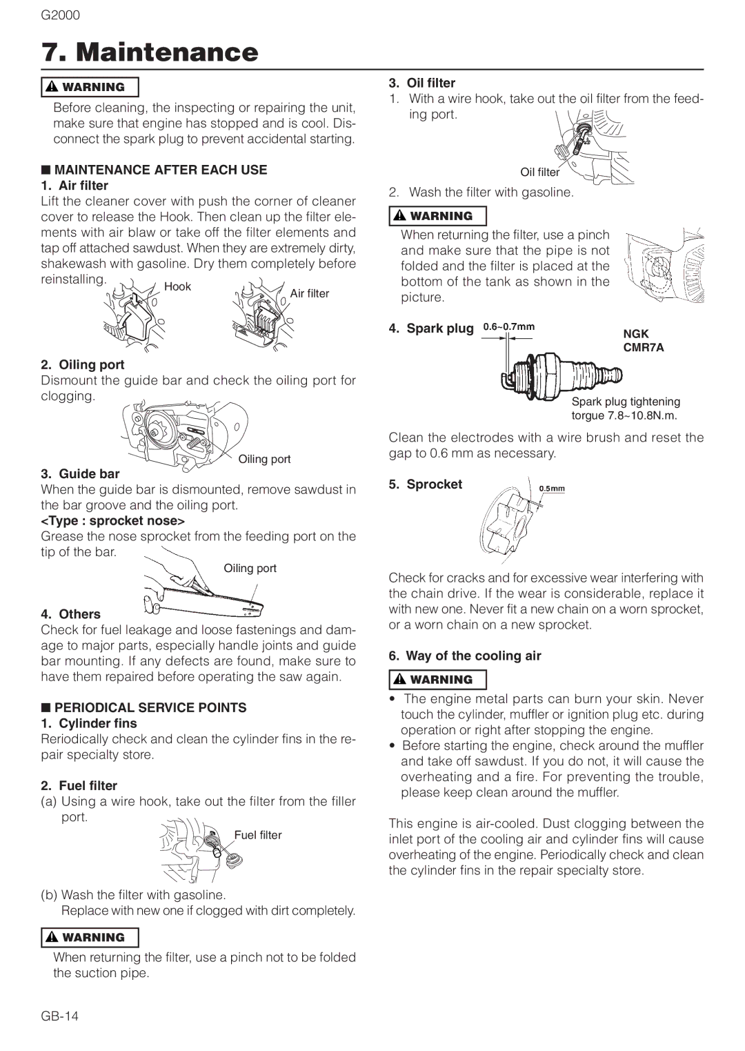 Zenoah G2000 owner manual Maintenance 