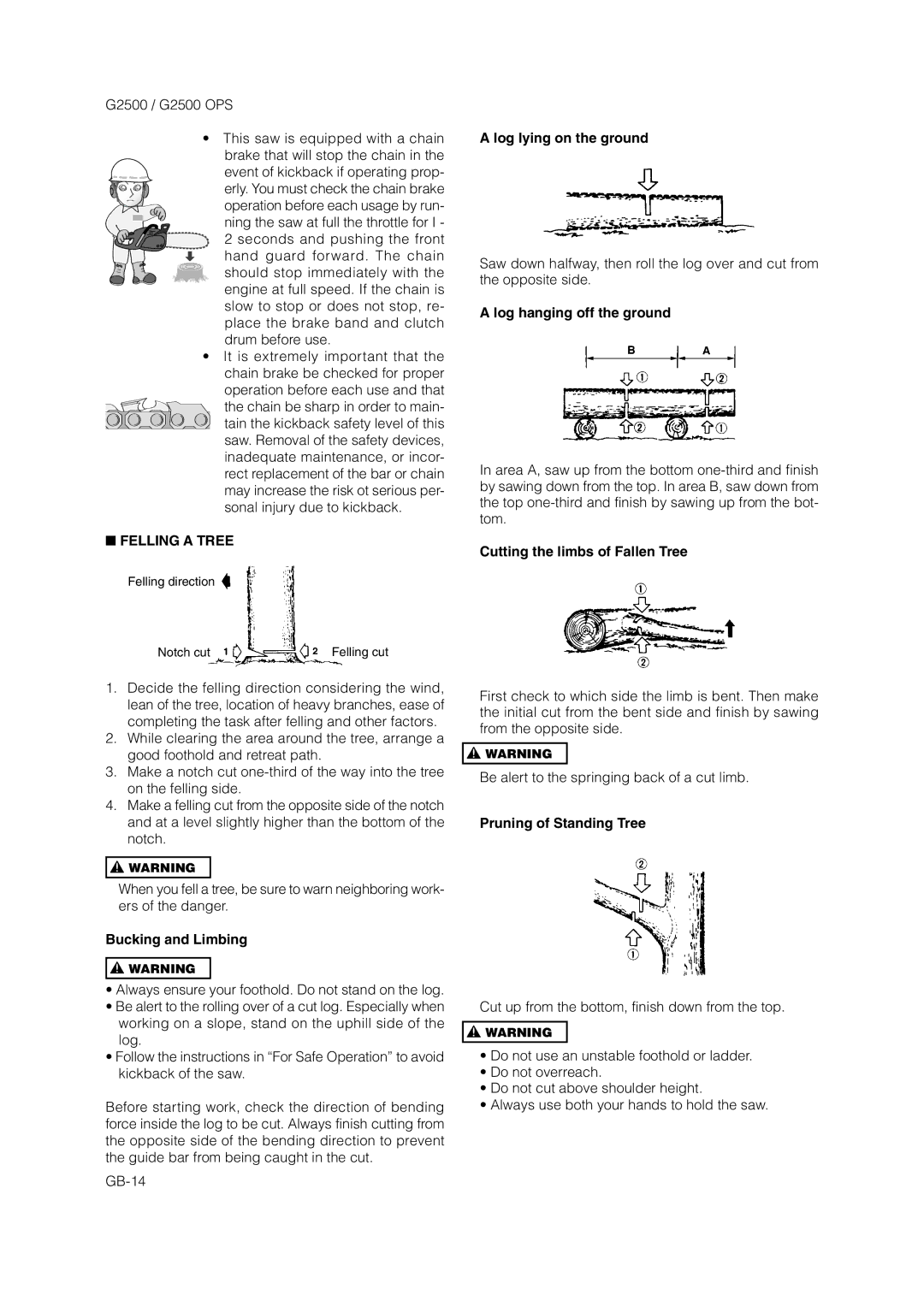 Zenoah G2500 OPS owner manual Felling a Tree 