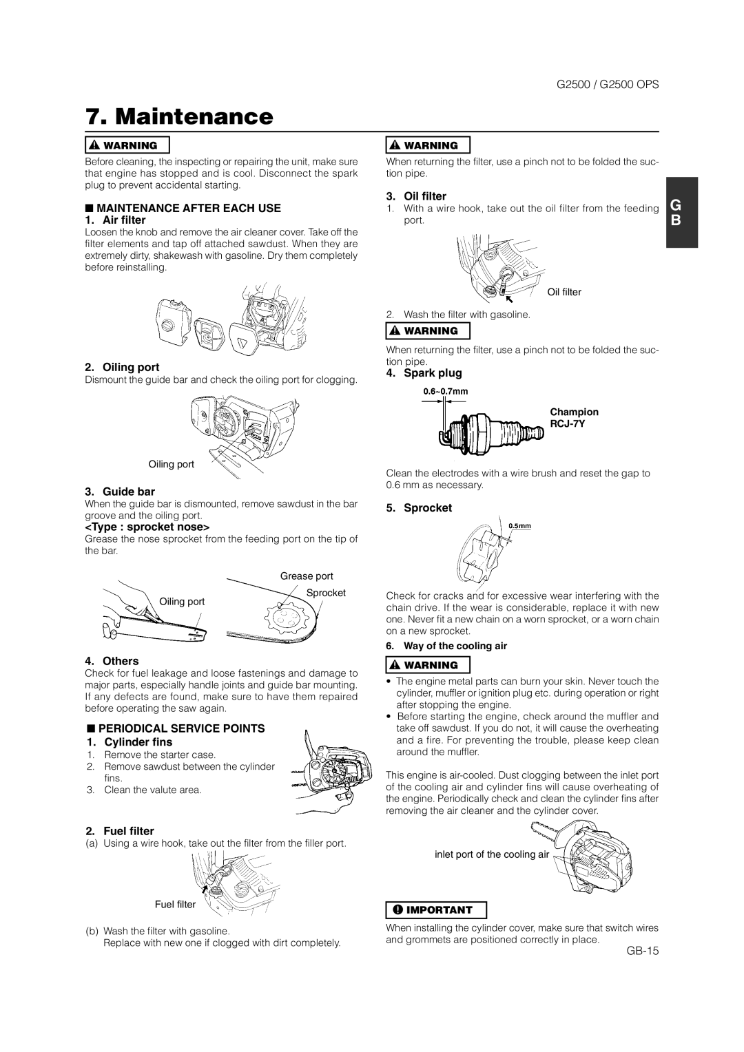 Zenoah G2500 OPS owner manual Maintenance After Each USE, Periodical Service Points 