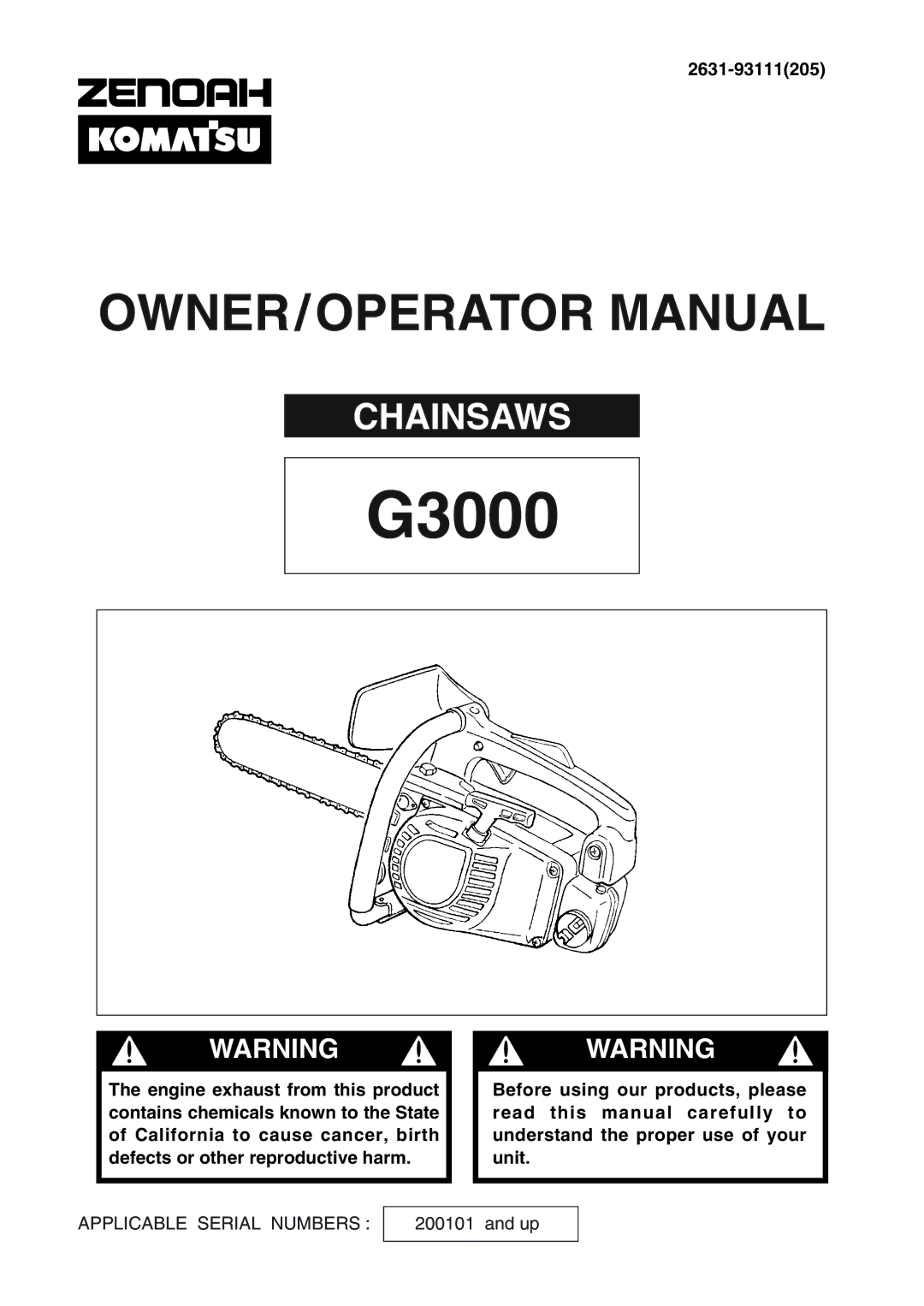 Zenoah G3000 manual 2631-93111205 