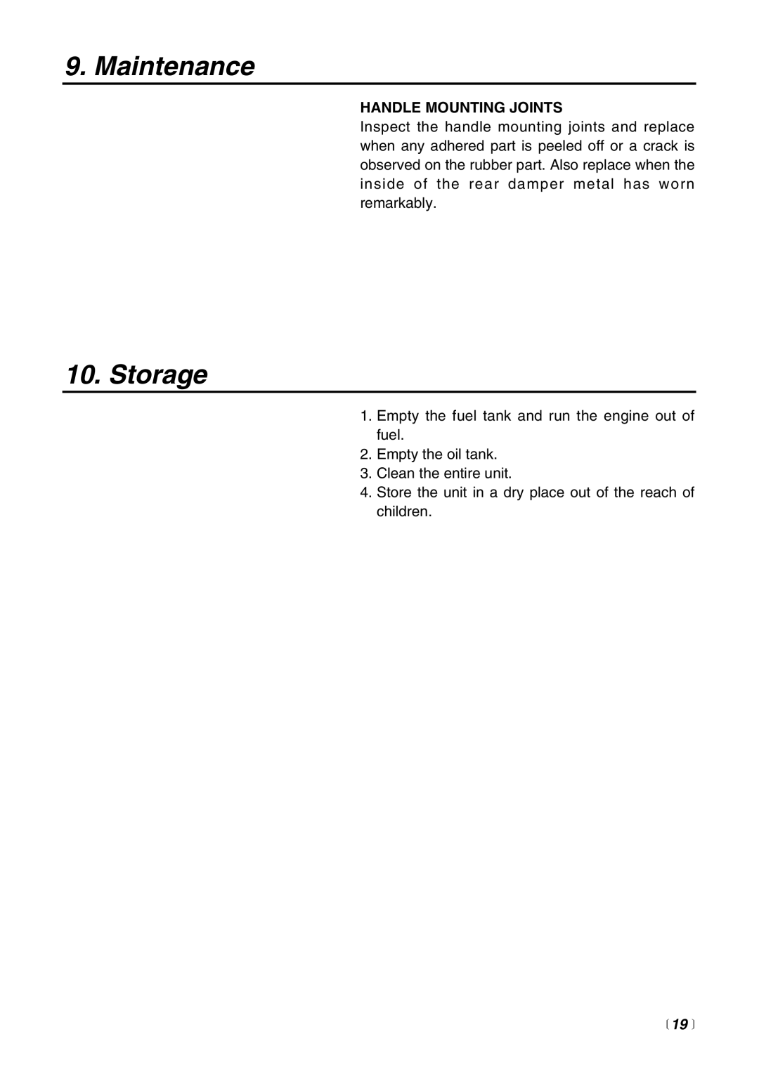 Zenoah G3000 manual Storage, Handle Mounting Joints 