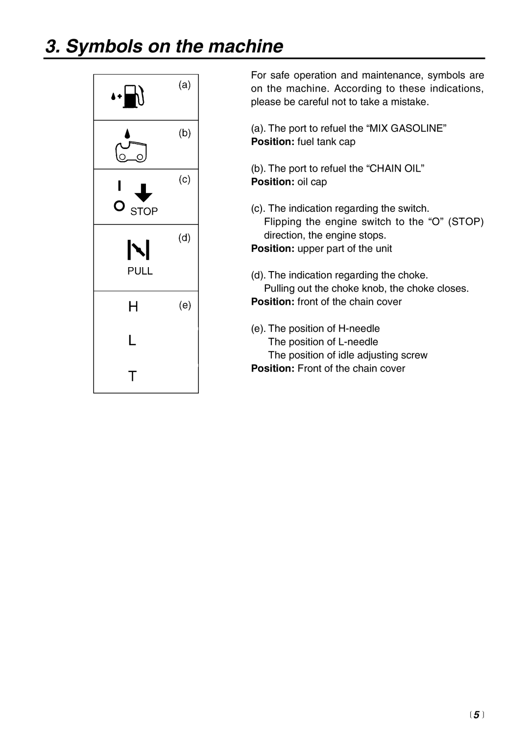 Zenoah G3000 manual Symbols on the machine 