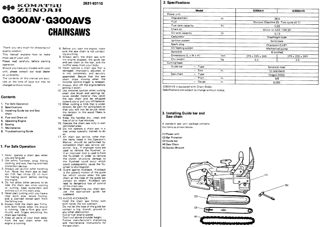 Zenoah G300AVS manual 