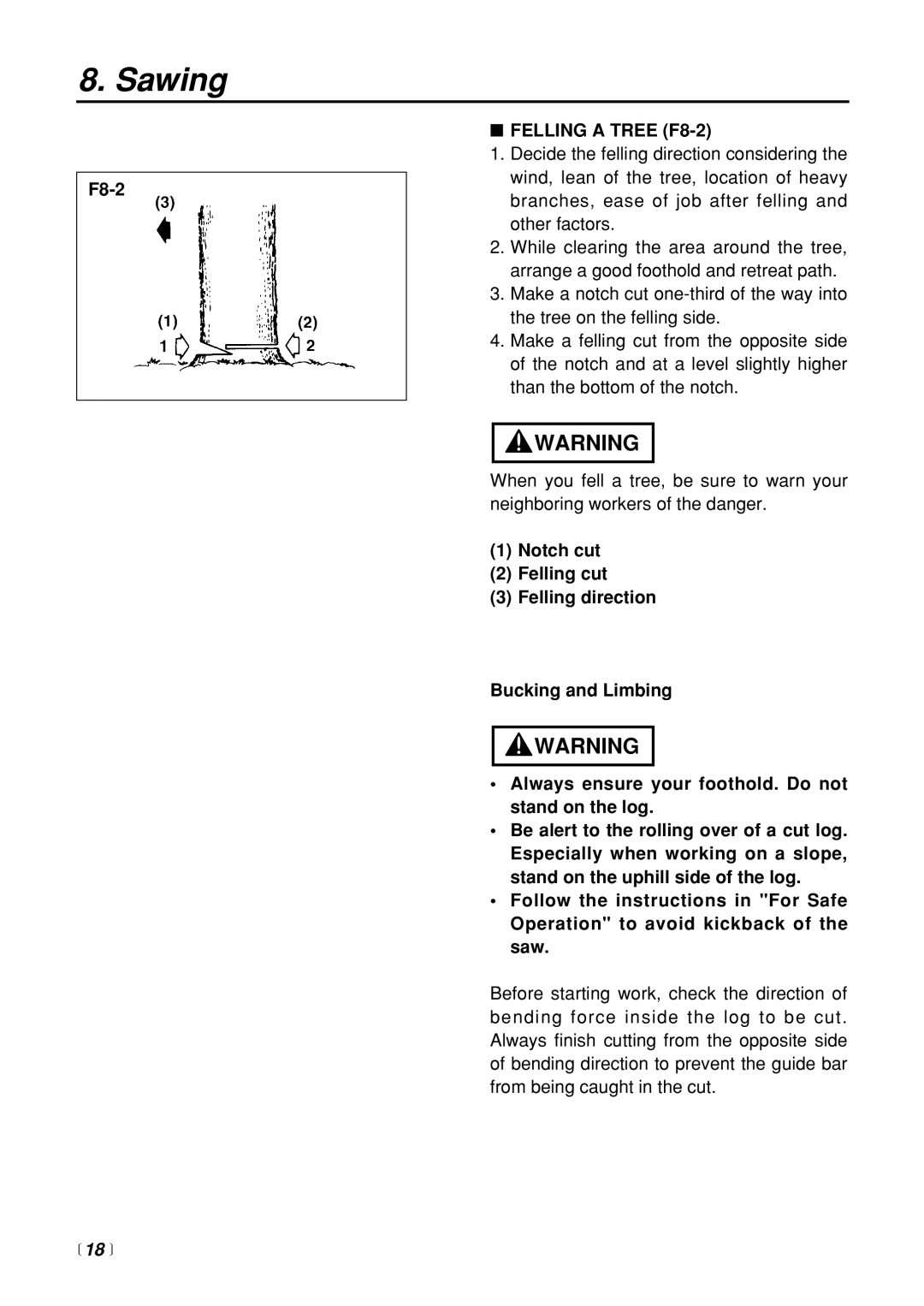 Zenoah G3200 manual Felling a Tree F8-2,  18  