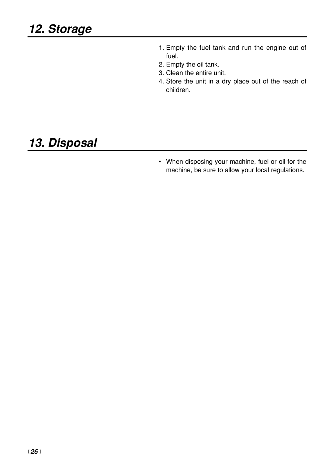 Zenoah G3200 manual Storage, Disposal,  26  