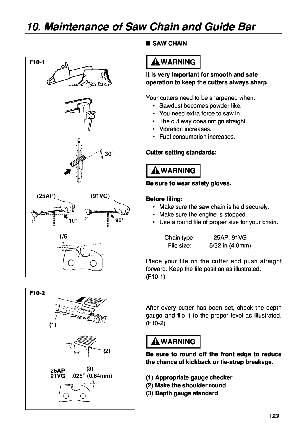 Zenoah G3200 manual Maintenance of Saw Chain and Guide Bar,  23  